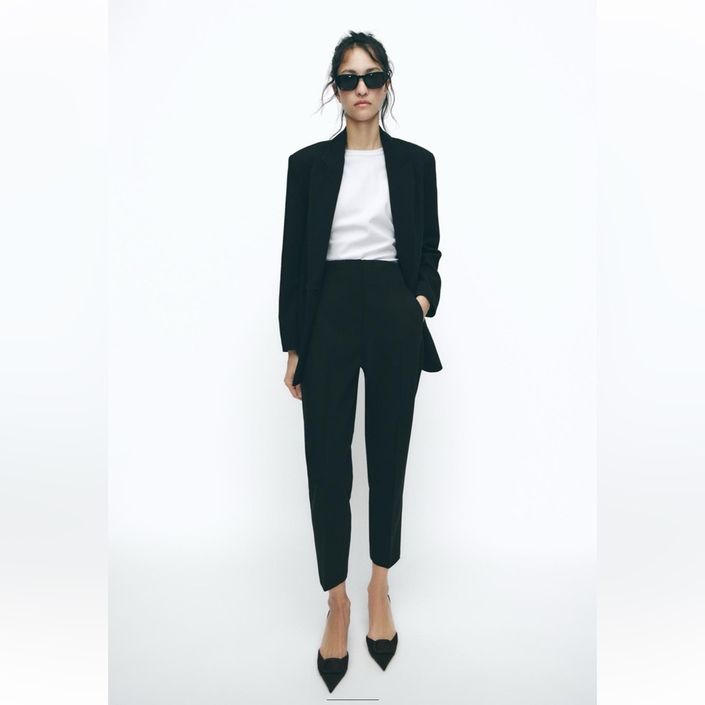 Zara High Waist Black Ankle Length Pants, Sz Medium